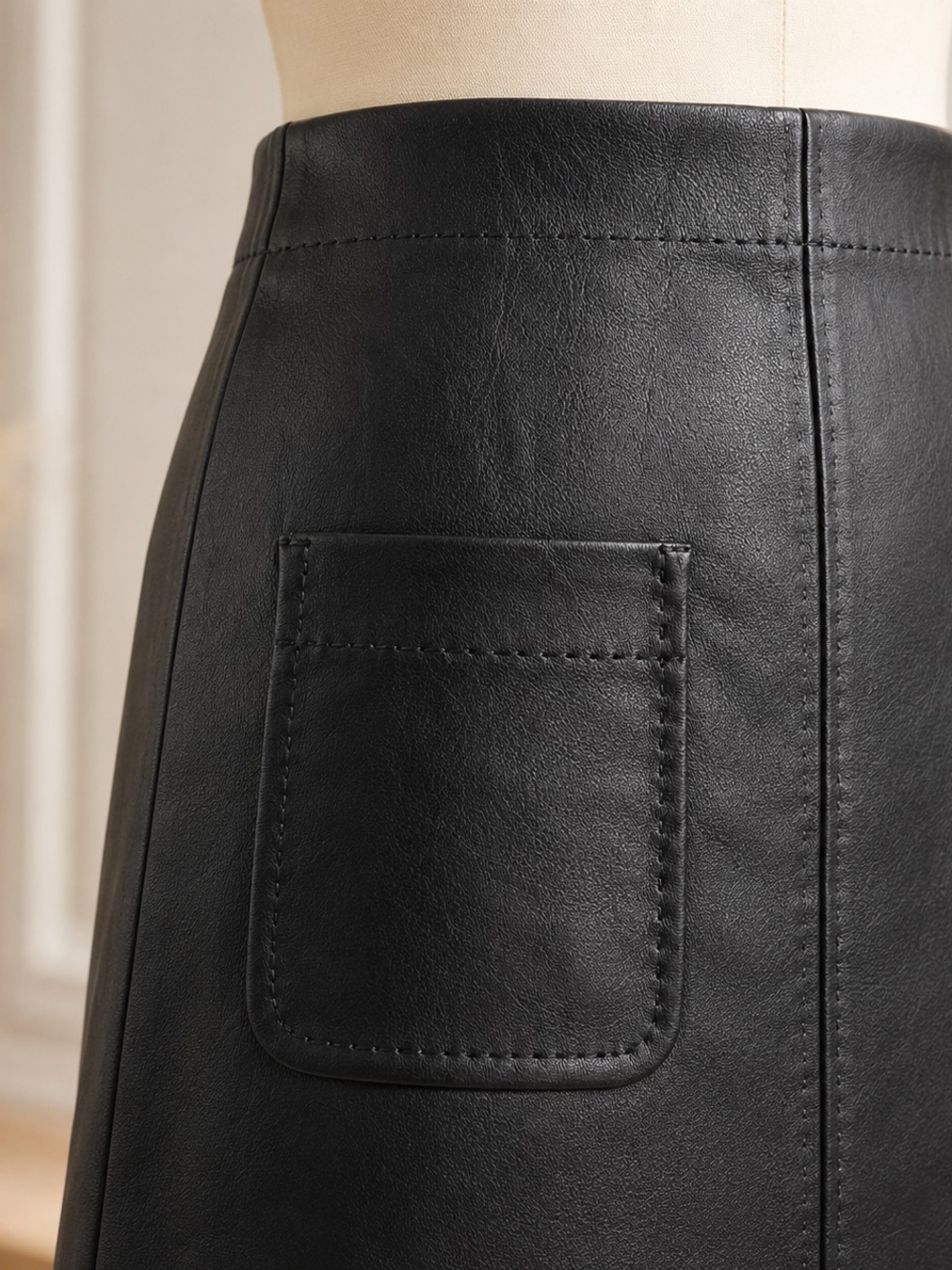Max Studio Black Faux Leather Mini Skirt with Patch Pockets, NWT - Picture 4 of 6
